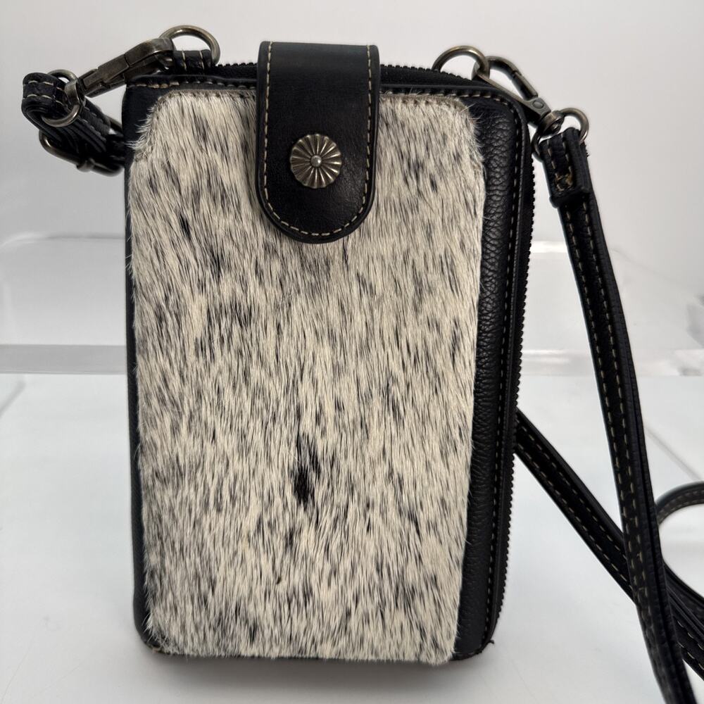 Montana West Gray Distressed Calf Skin Phone Crossbody Wallet Purse Bag EUC